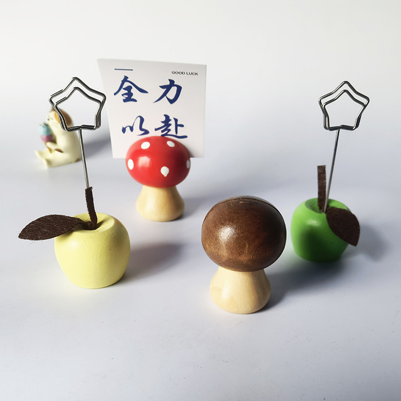 Wooden Crafts Apple Mushroom Business Card Holder Creative Mushroom Ornaments Desktop Card Holder Cross-Border Supply