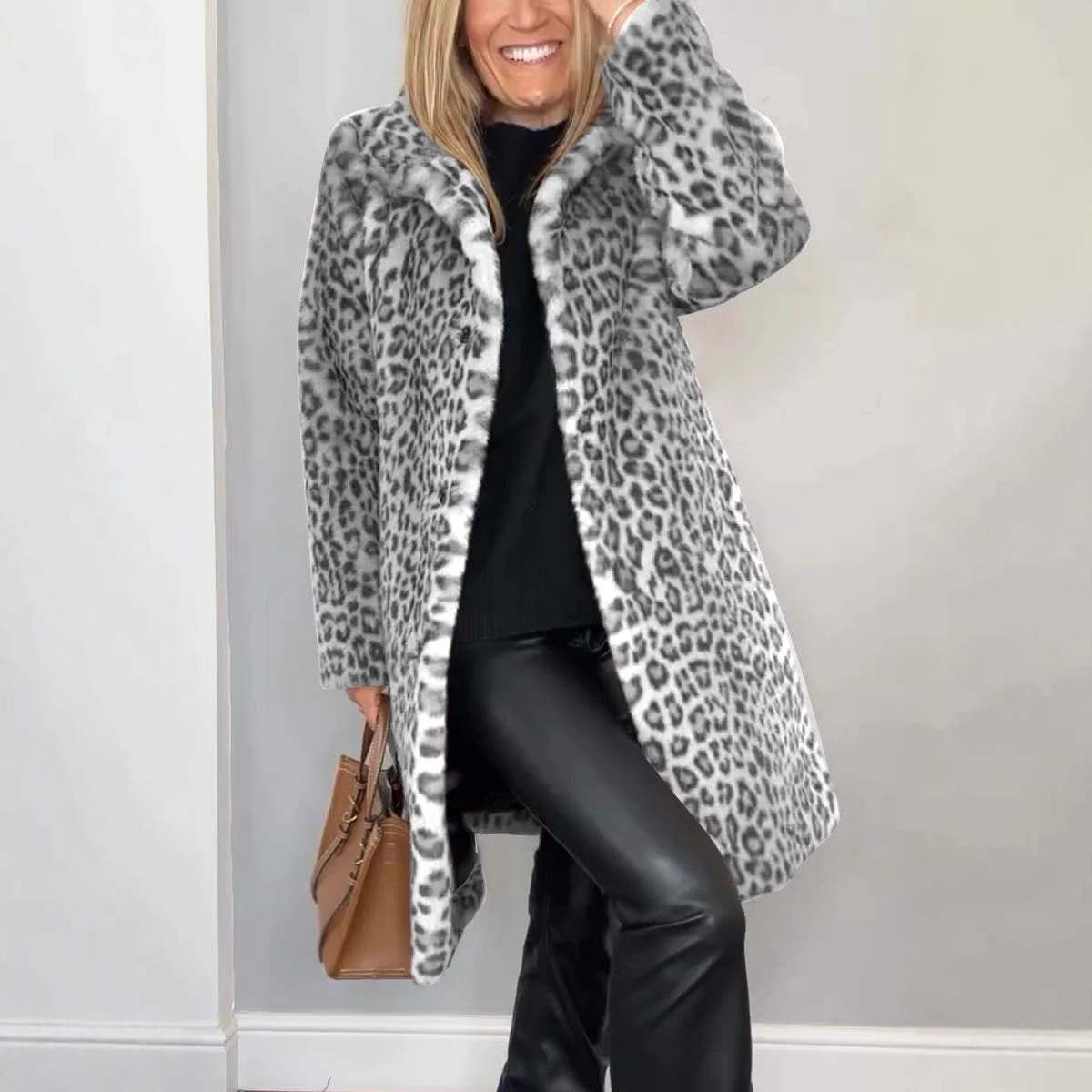 2024 Amazon AliExpress Independent Station_Fall/Winter Fashion European and American Leopard Plush Long Jacket