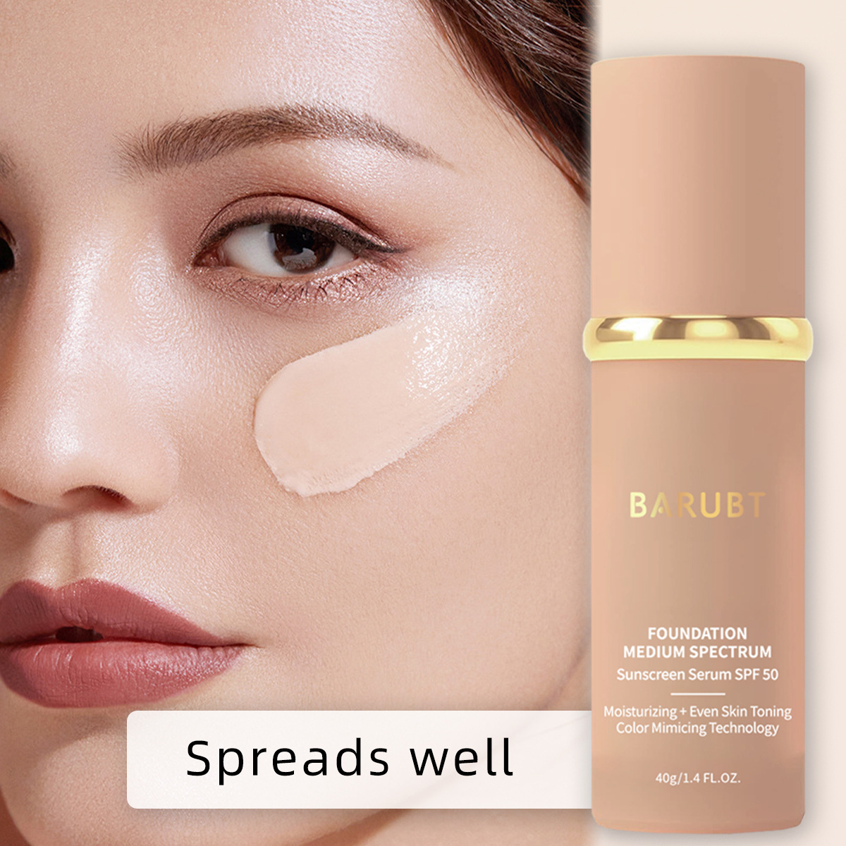 BARUBT Medium Spectrum Temperature Change Foundation Cream Natural Concealer Lasting No Makeup Dry Skin No Card Powder 40g