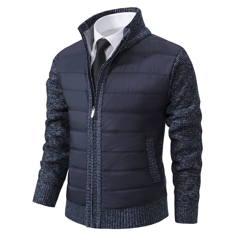 Foreign Trade Casual Men's Cardigan Knitwear Daddy Knitwear Outwear Zipper Stand Collar Fleece-Lined Autumn and Winter Thickeneding