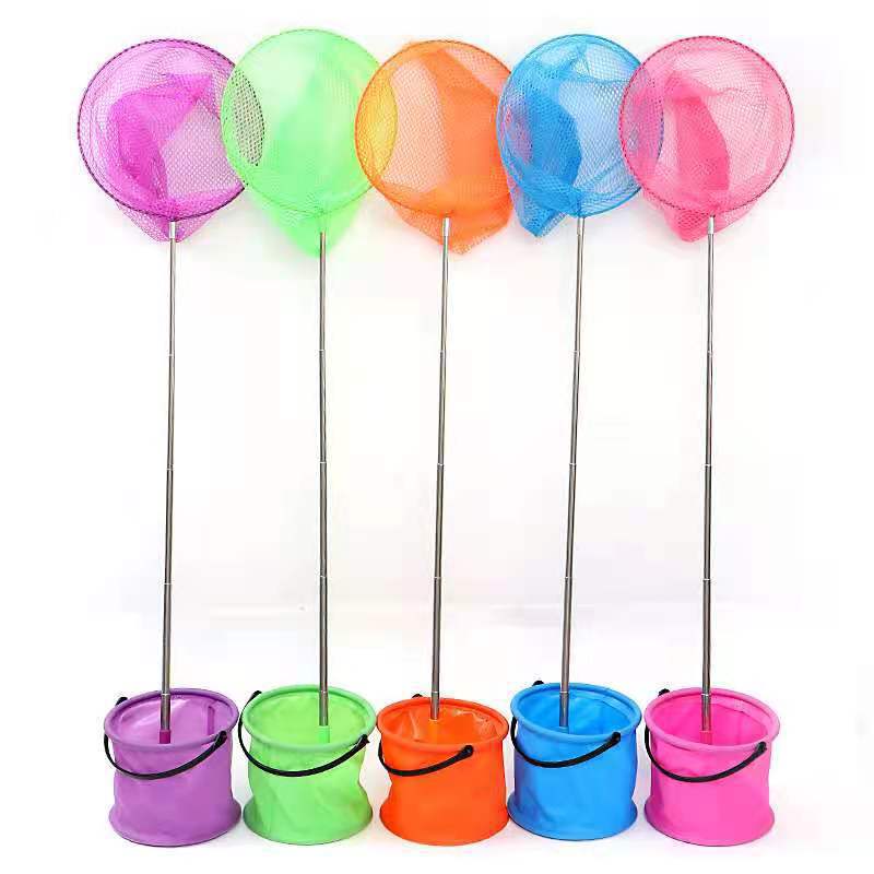 Stainless steel children's net telescopic fishing net insect fishing net small copy net bucket outdoor toys wholesale