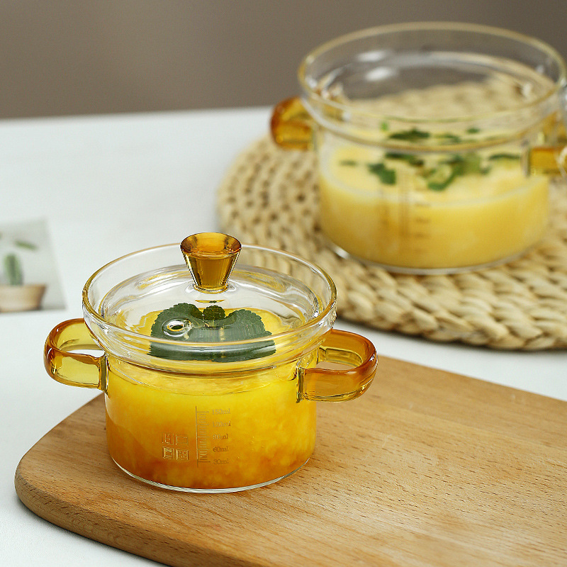 Spot high borosilicate glass small stew cup transparent bowl with lid stew cup steaming egg custard special baby baby with scale