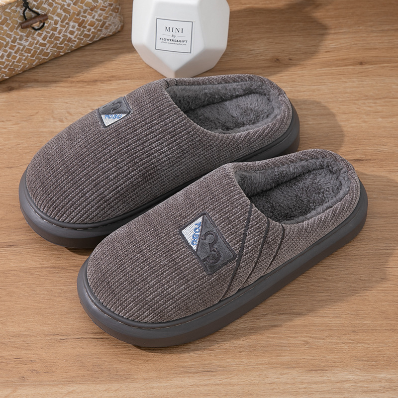 Cross-border New Men's Cotton Slippers Autumn and Winter Warm Thick Bottom Non-slip Home Indoor Quiet Household Cotton Slippers for Guests