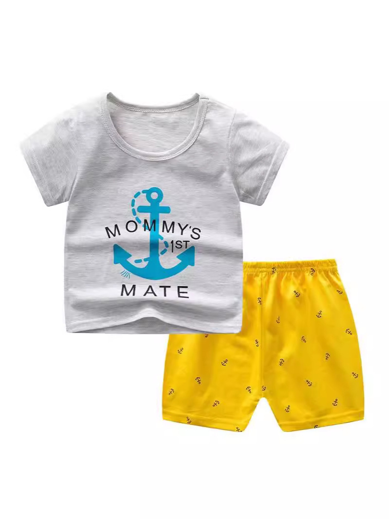 25 summer new children's cotton short sleeve suit boys and girls plus size children's two suit children's clothing a generation of hair