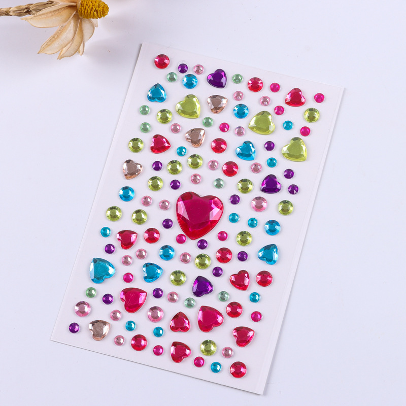 Customized Handmade Acrylic Gemstone Crystal Stickers, Colorfulful Body Art Decoration Stickers, Heart Creative Hand Account Diamond Stickers