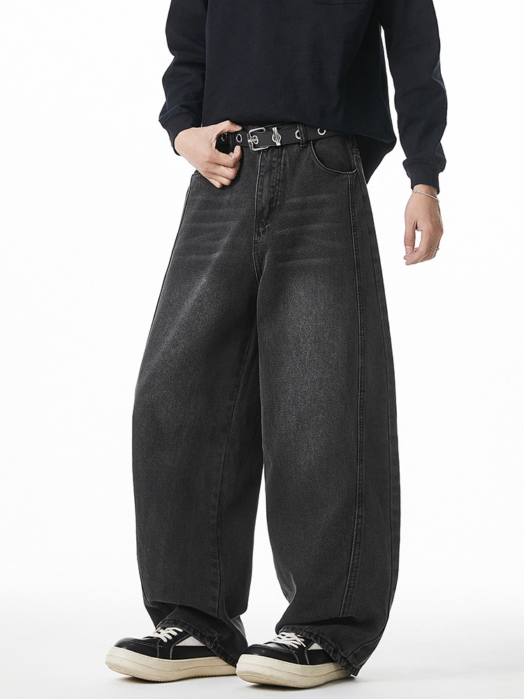 Loose Silhouette Washed Jeans for Men Spring and Summer New Side Split Design Carrot Pants American Retro Long Pants