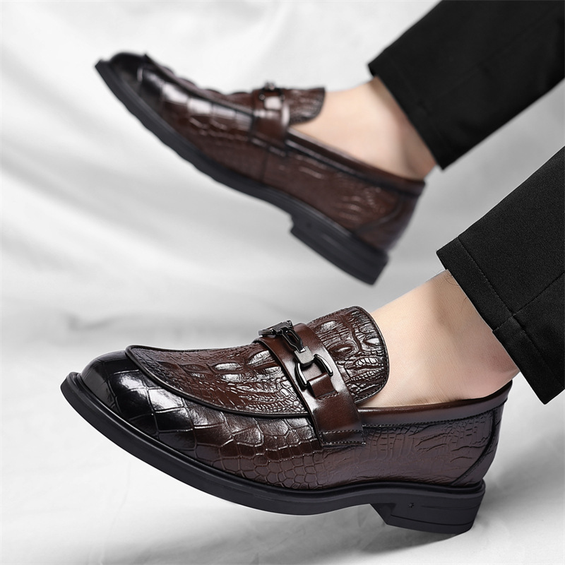 Men's Crocodile Pattern Embossed Pointed Toe Business Formal Slip-On Leather Shoes Pointed Toe Wedding Groom's Shoes Dropshipping