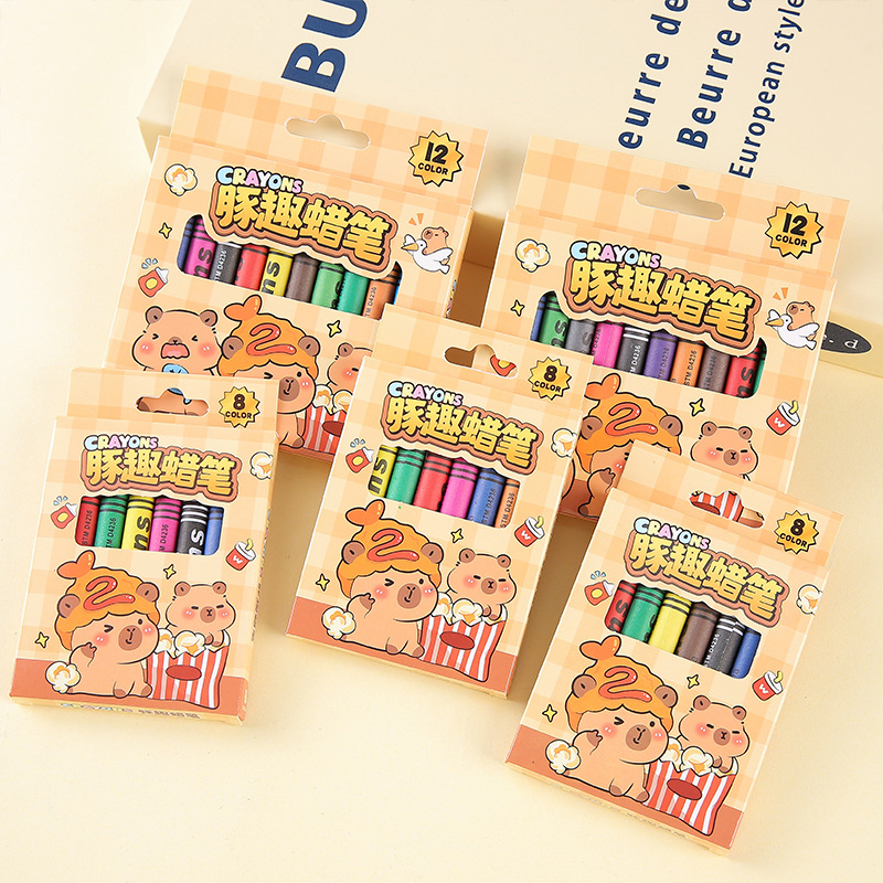 Children's Cute Cartoon Stationery 12-Color Mini Capybara Crayons Kindergarten Students Graffiti Primary School Students Gifts