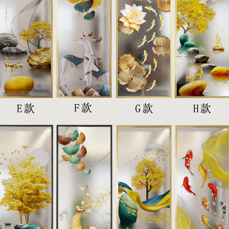 Новый китайский стиль раскрашенный стеклянный экран перегородка фоновая стена винного шкафа матовое полупрозрачное двустороннее входное закаленное