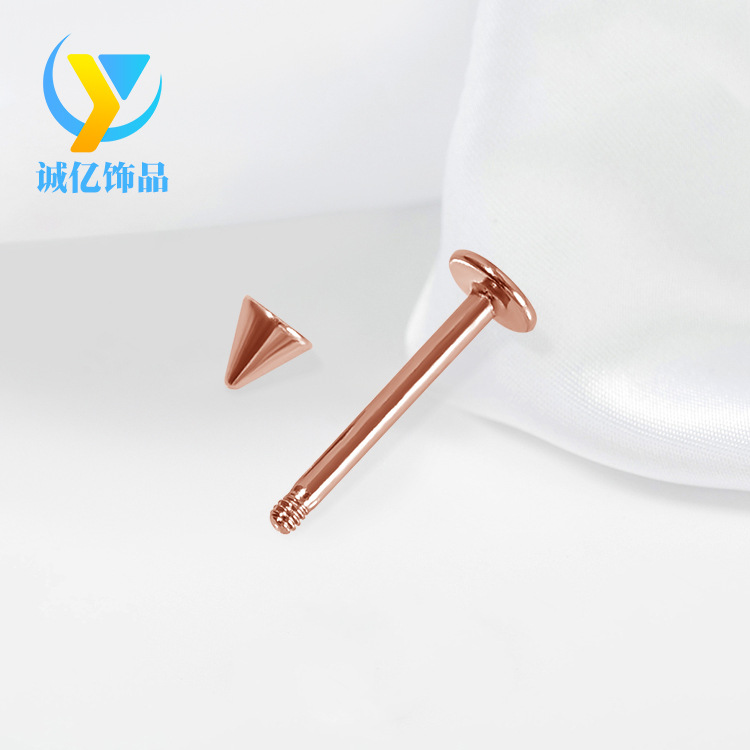 Source Manufacturer Spot Rose Gold Cone Head Flats Bottom Stainless Steel Lip Nail Geometric Electroplated Lip Nail Piercing Jewelry