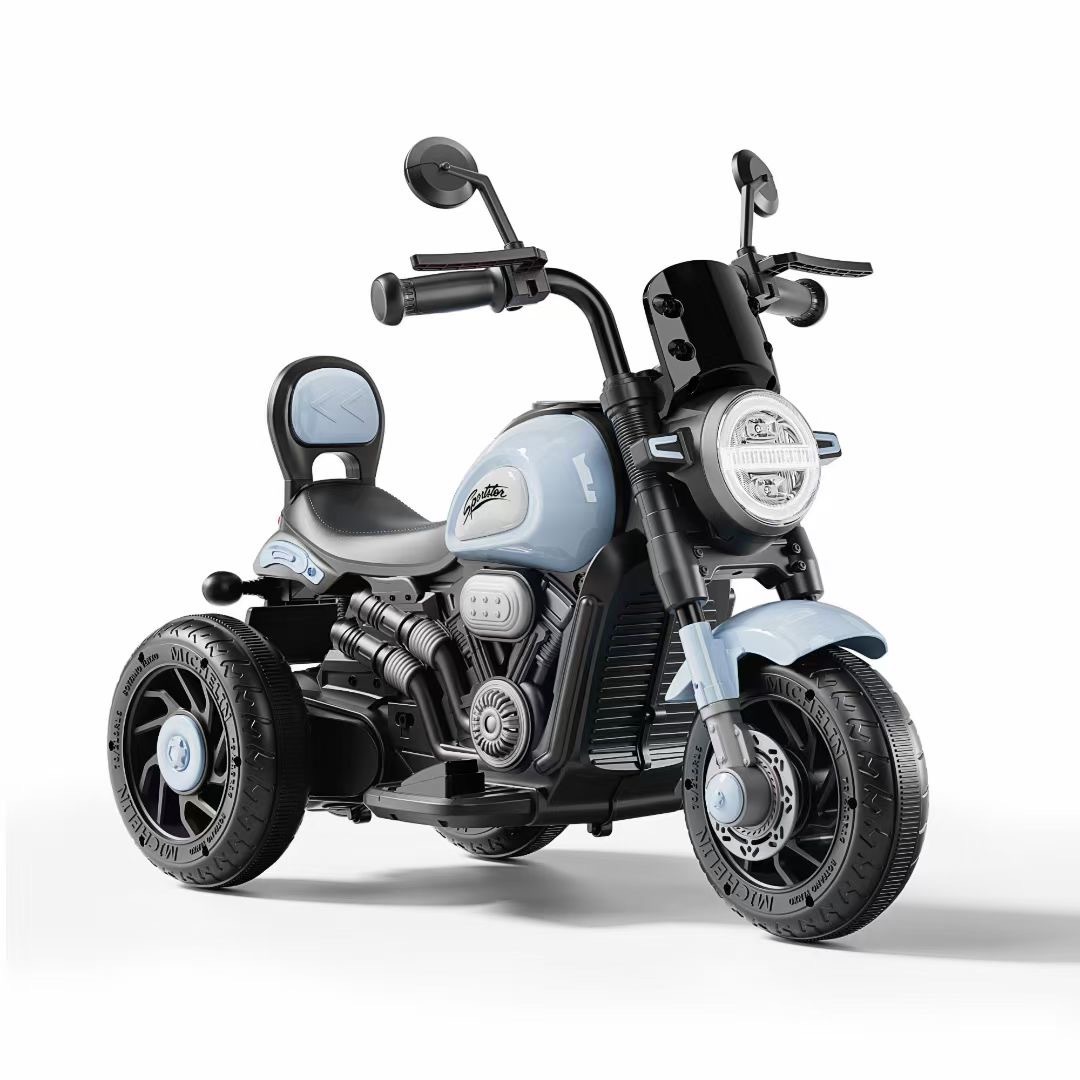 Children's retro motorcycle electric car three-wheeled toy car with music light battery car rechargeable pedal stroller