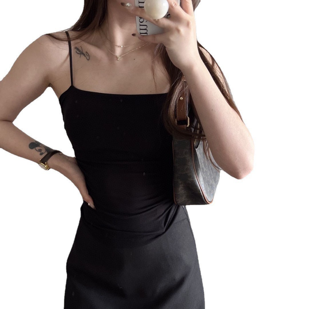 Korean Society All-match bra Thin Shoulder Small Sling New Style Chest Pad One-piece Strapless Slim-fit Pleated Bottoming Vest for Women