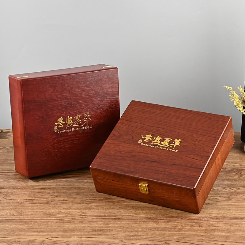 Factory Direct Supply Wooden Gift Box Customized Sea Cucumber Treasures Cordyceps Bird's Nest American Ginseng Gift Packaging Box Can Print Logo