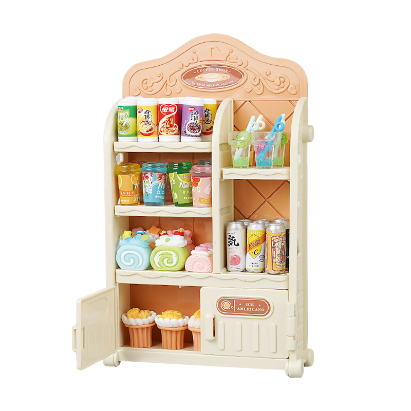 Mini Artificial Small Furniture Refrigerator Dining Cart Cashier Shopping Cart Cake Vegetable Rack Double-sided Rack Play House Toys