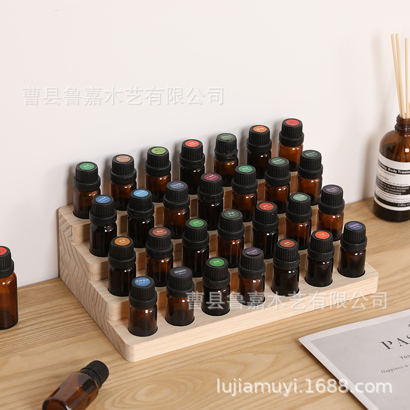 Spot Wooden Essential Oil Rack Multi-Layer Porous 10ml Essential Oil Storage Rack Organizer Display Rack Factory Direct Sale