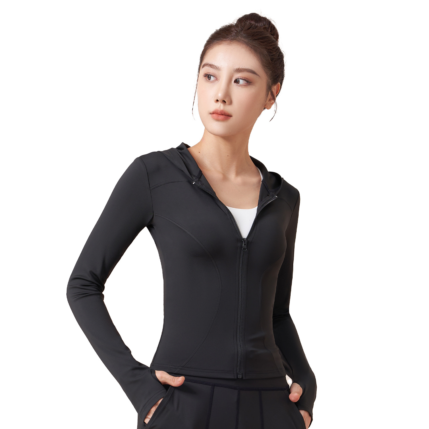 Juyitang Spring and Autumn Hooded Yoga Coat Women's Slim-fit Slimming Windproof Running Cycling Sports Fitness Coat