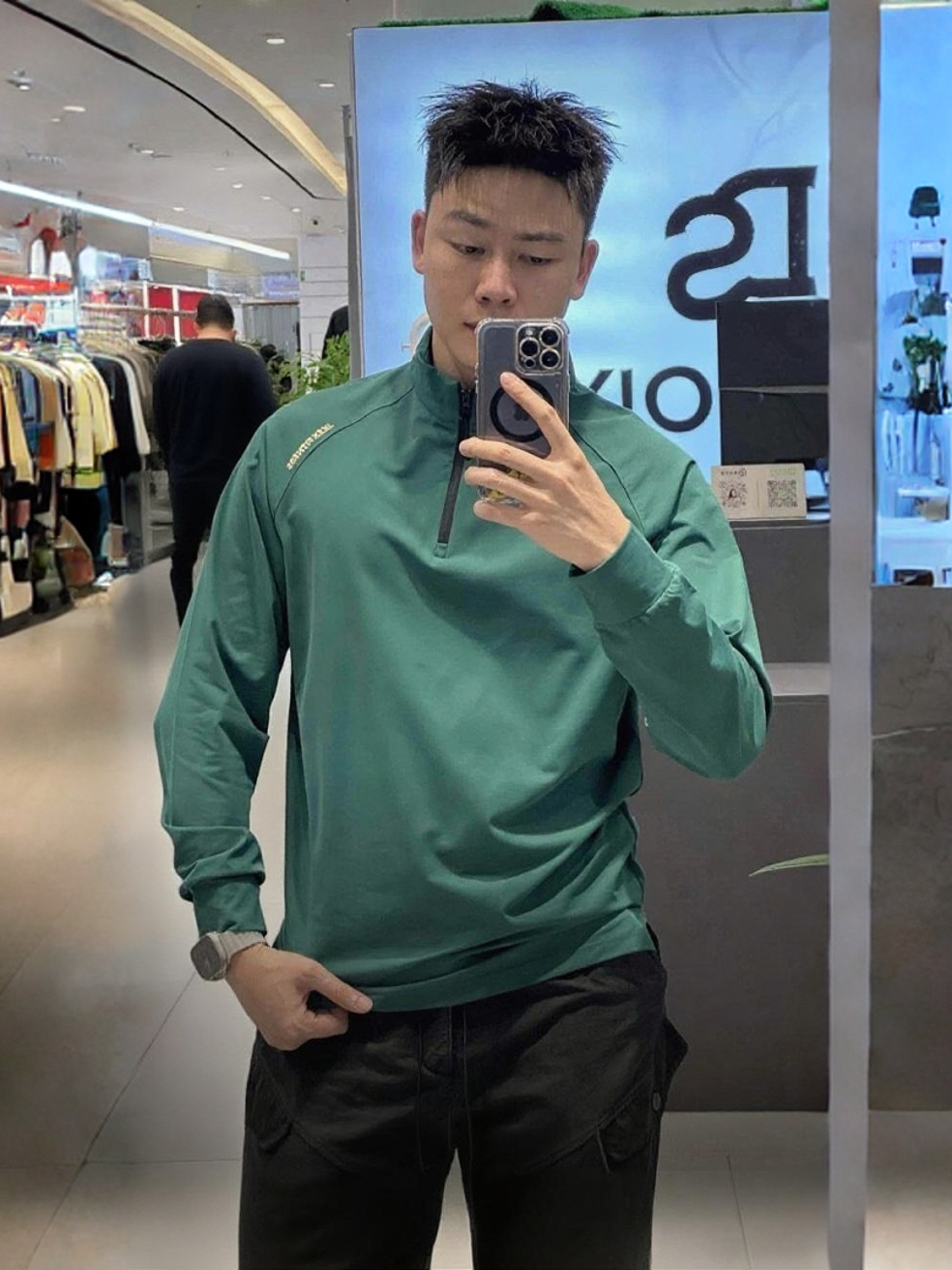 Softshell Clone Cotton Fitness Sports Top Half Placket Men's Stretch Bottoming Fitness Quick-Drying Long-Sleeved Sports Tights