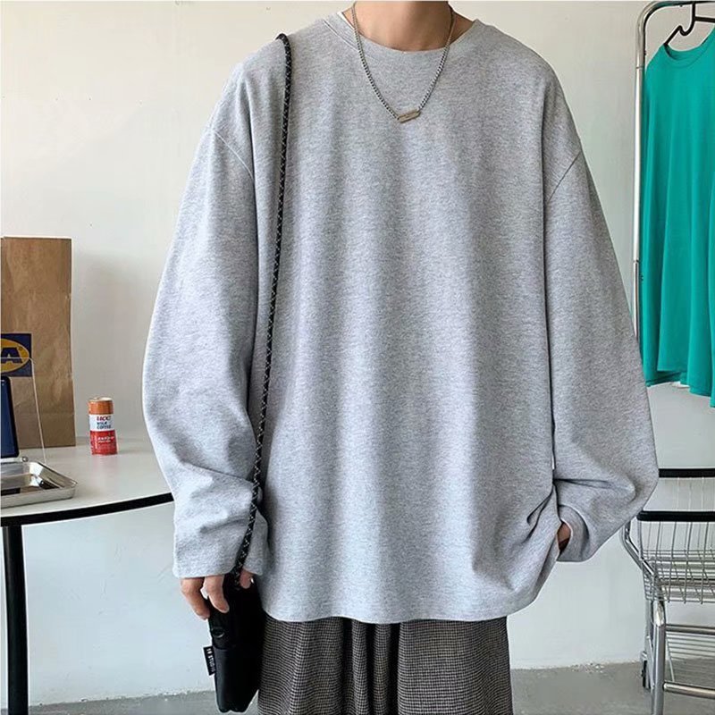 Factory Direct Sales Spring & Fall Men's Round Neck Long-Sleeved T-Shirts Slim Trbottomyy Pure Color Tops T-Shirts Autumn Clothes Bottoming Shirts