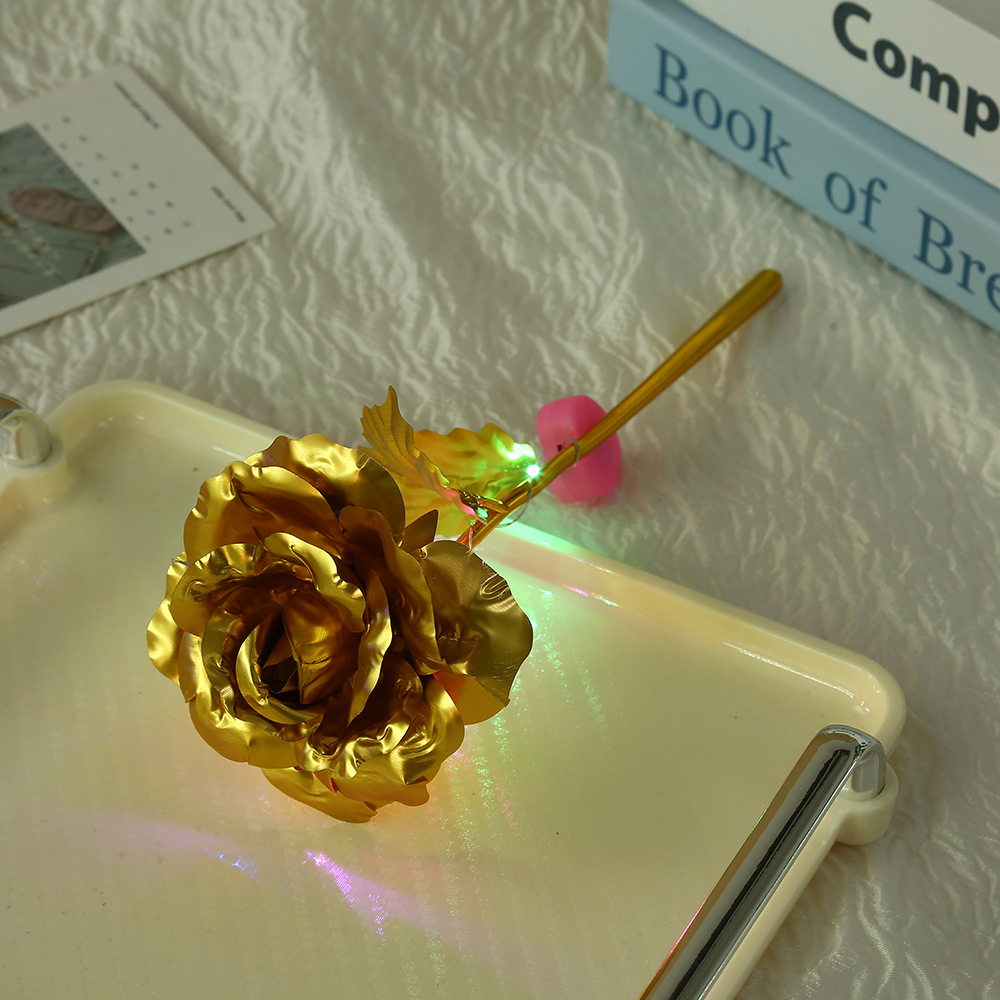 Valentine's Day Rose Single Peach Heart Lamp Creative 24K Gold Foil Flower Home Artificial Flower Ornament Event Small Gift