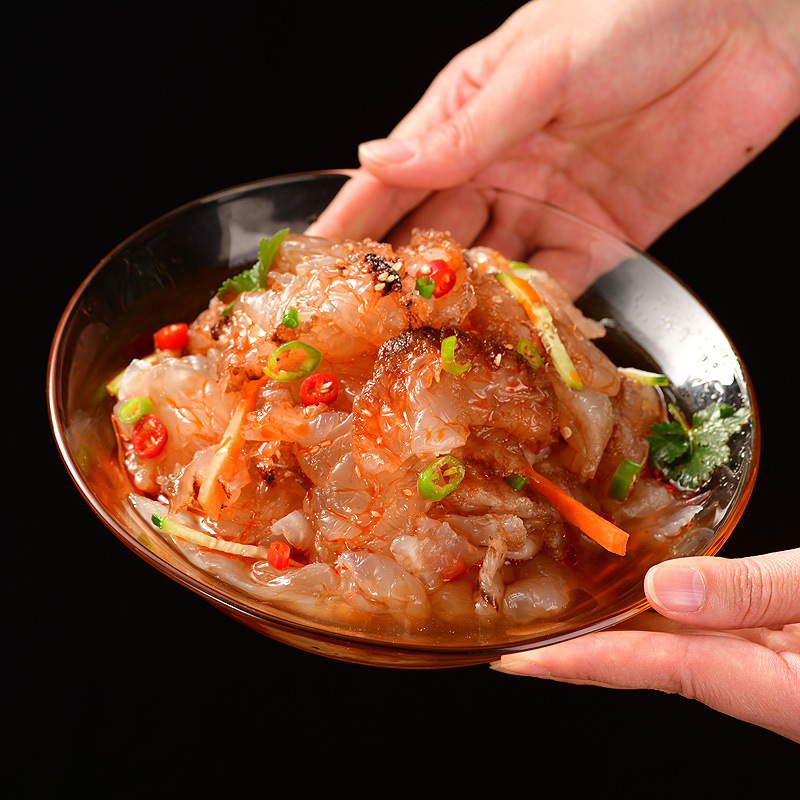 Cold Jellyfish Head 220g, Salt-Free Jellyfish Skin, Shredded Jellyfish, Ready-To-Eat Jellyfish Head with Seasoning as a Snack