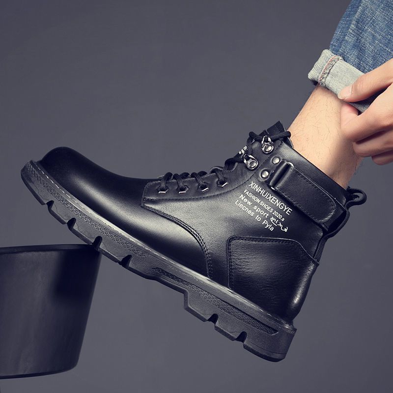 Martin Boots for Men, High-Top British Style Black Work Boots, Motorcycle Leather Boots, Spring and Autumn Leather Shoes, Non-Slip, Wear-Resistant, Casual and Versatile