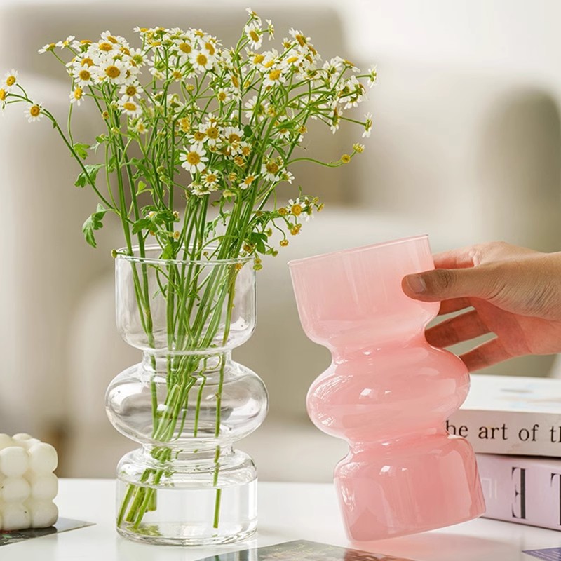French Middle Transparent Glass Vase Desktop Ornaments Living Room Niche Flower-arranging Hydroponic Flowers Advanced Sense Decorations