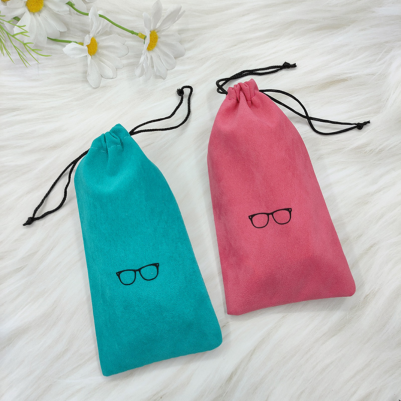 New flocking cloth color glasses storage bag with logo drawstring pocket fashion trend portable glasses bag