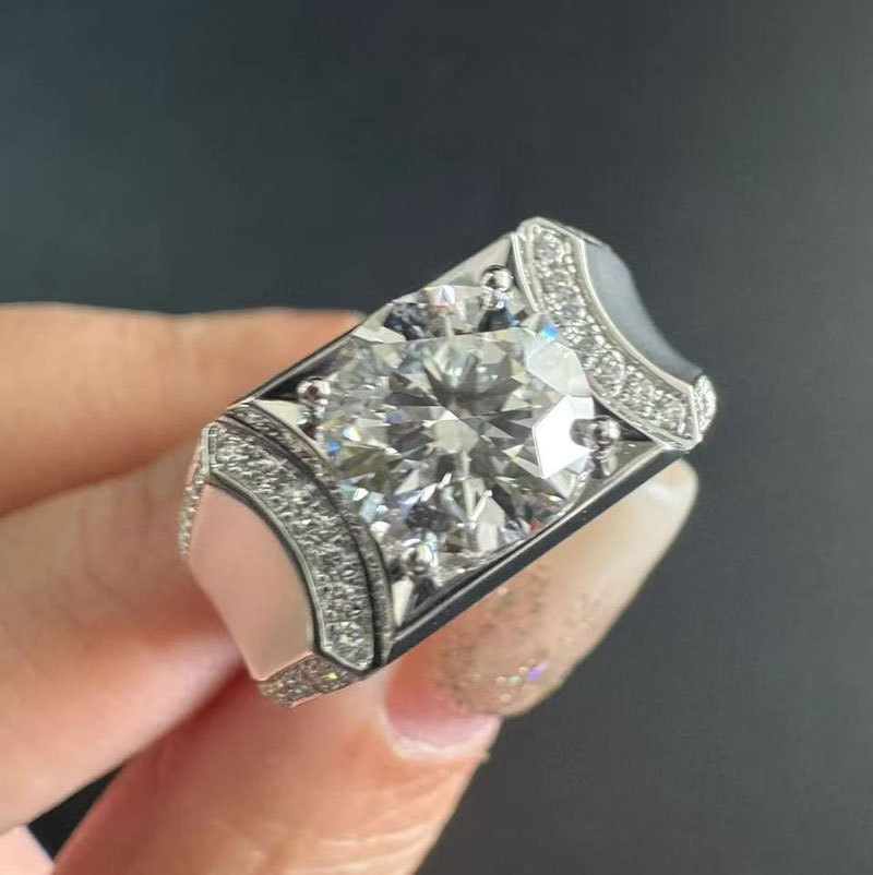 Platinum Pt950 Men's Ring 2 Carat Round Cultured Diamond Men's Ring 18K Gold Men's Diamond Ring Fashionable and Versatile