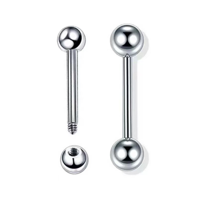 Cross-Border Ready-Made Body Piercing Jewelry Stainless Steel Tongue Studs Double Ball with Straight Titanium Steel Lip Studs Nipple Studs Earrings