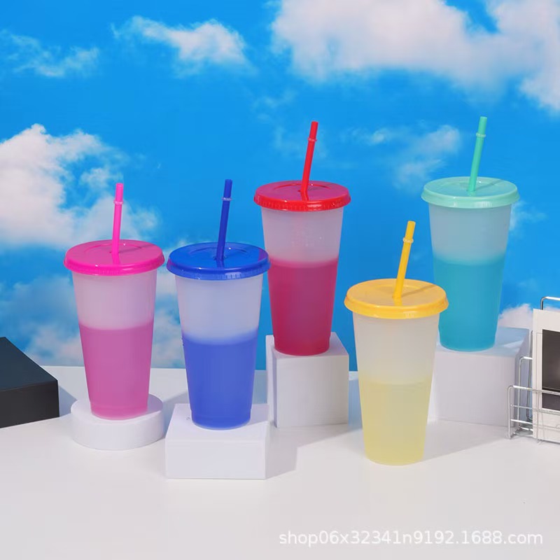 Factory Direct Cross-Border Pp Temperature-Sensitive Color-Changing Cup Large Capacity Plastic Water Cup 24oz Straw Cup