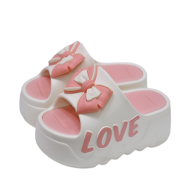 Thick-Soled Fashionable Height-Increasing Slippers with Bow Double Color Non-Slip Slippers for Women Beach Fashion Outer Wear Sandals Wholesale