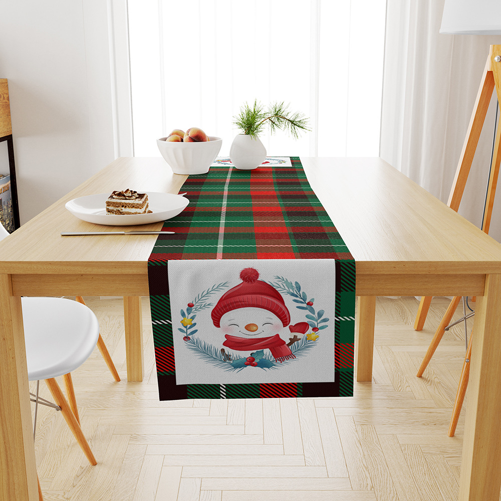Cross-border new Christmas table runner linen creative printing snowman old man table mat atmosphere Christmas table decorations