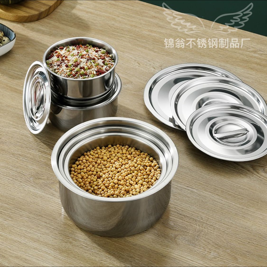 Stainless Steel Pot Five-Piece Pot Set Three-Piece Pot Indian Pot Thai Pot Deep Cooking Pot with Lid