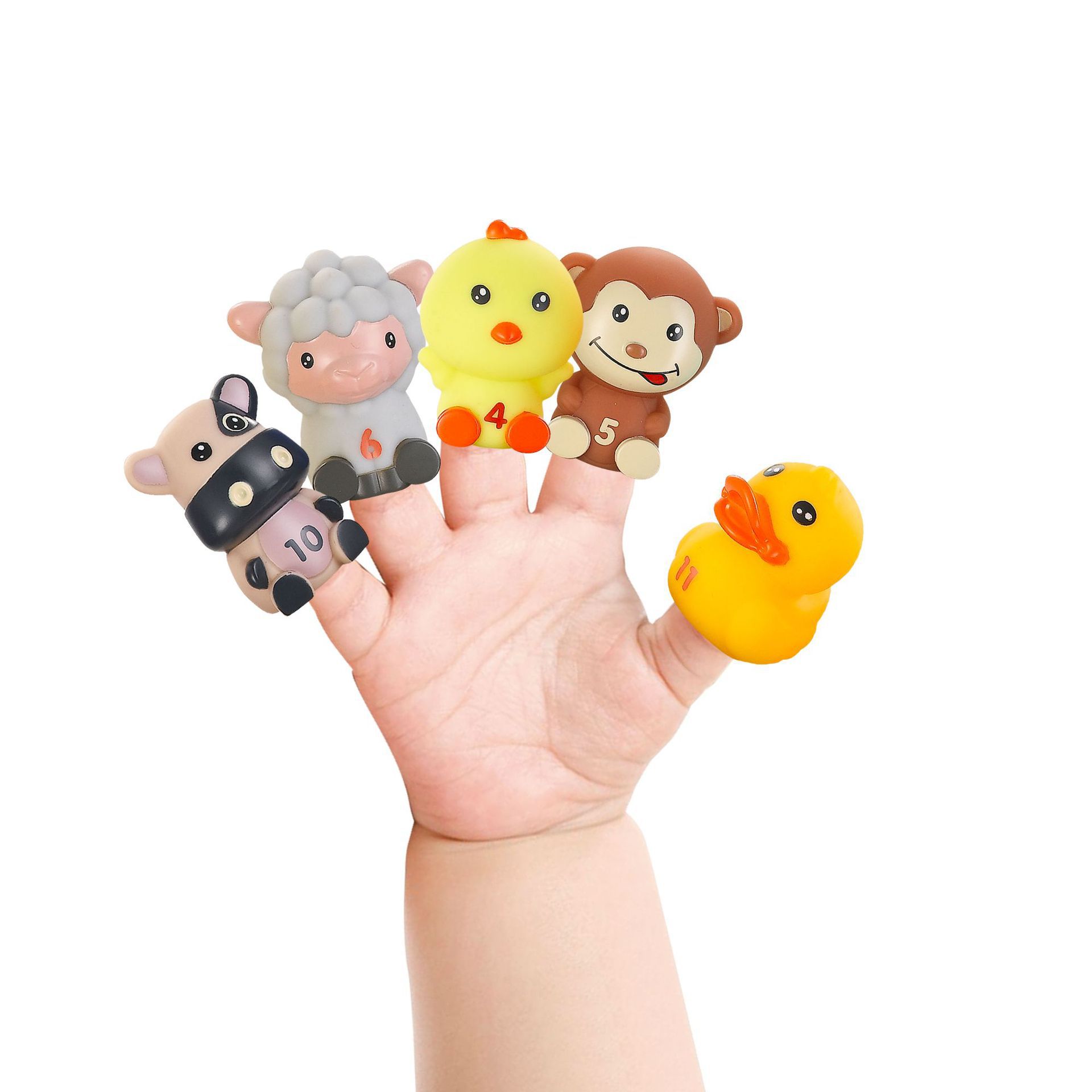 New Cross-Border Popular Kidsren's Educational Enlightenment Cognitive Soft Glue Animal Number Matching House Cartoon Animal Finger Puppet