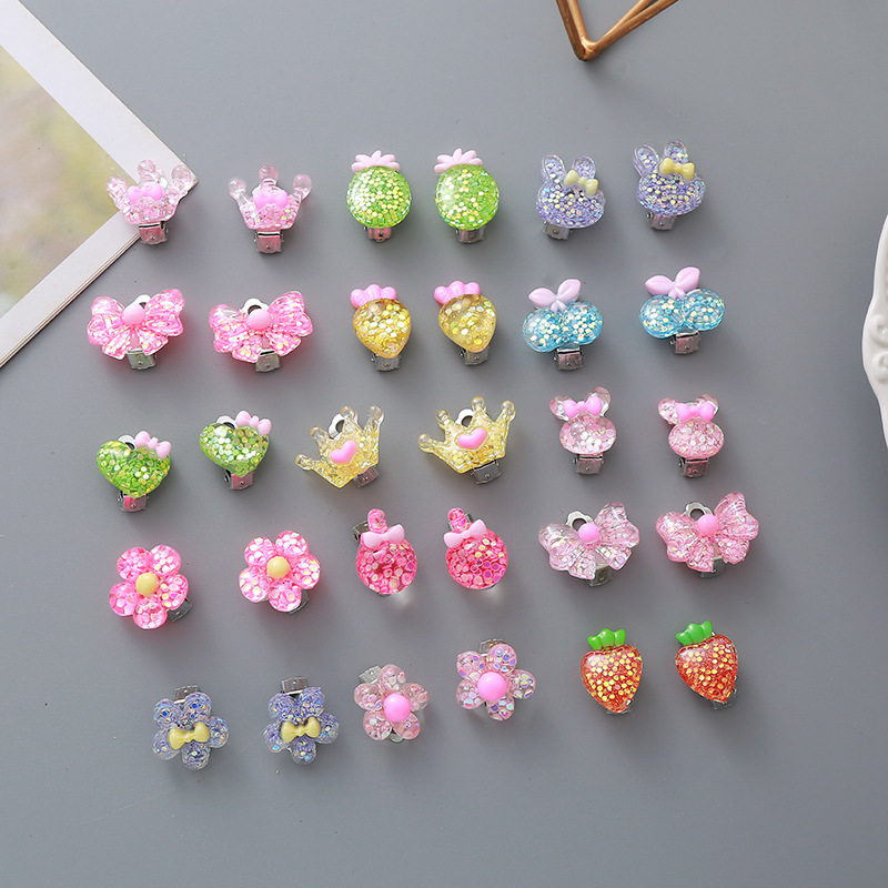 Зажимы для ушей для девочек и малышей без проколов, безболезненные, милые серьги-короны из смолы