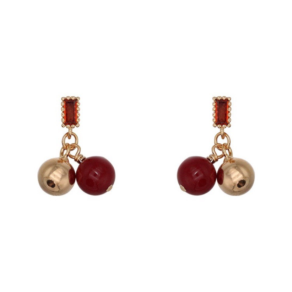 Red bean s925 silver needle festive cinnabar earrings feeling earrings ladies western style red zircon earrings golden ball