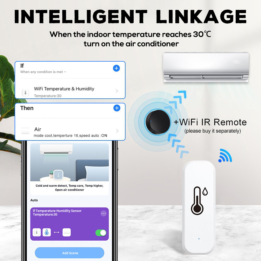 Tuya Wifi Temperature and Humidity Sensor Detector for Home Indoor Wireless Temperature and Humidity Sensing Bluetooth Dual Mode