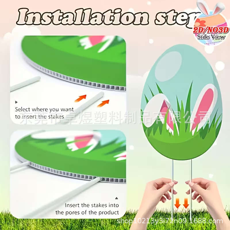 2026 Easter New Style Easter Egg Party Courtyard Floor Sign Pp Plastic Hollow Corrugated Cardboard Lawn Sign