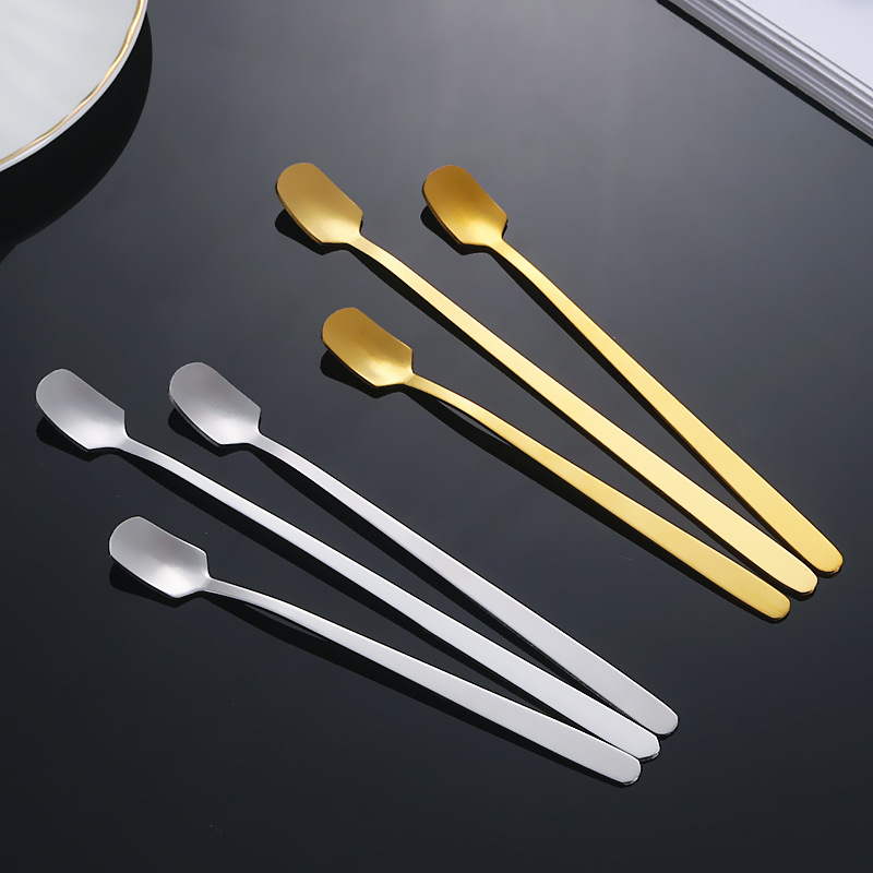 Stainless Steel Spoon Creative Square Head Spoon Long Handle Coffee Stirring Spoon Dessert Bird's Nest Spoon Mug Gift Spoon Gold