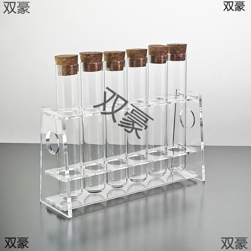 Package 6Pcs 20/25/30*150 Glass Test Tube with Wooden Stopper + Single Row 6 Holes Glass Test Tube Rack
