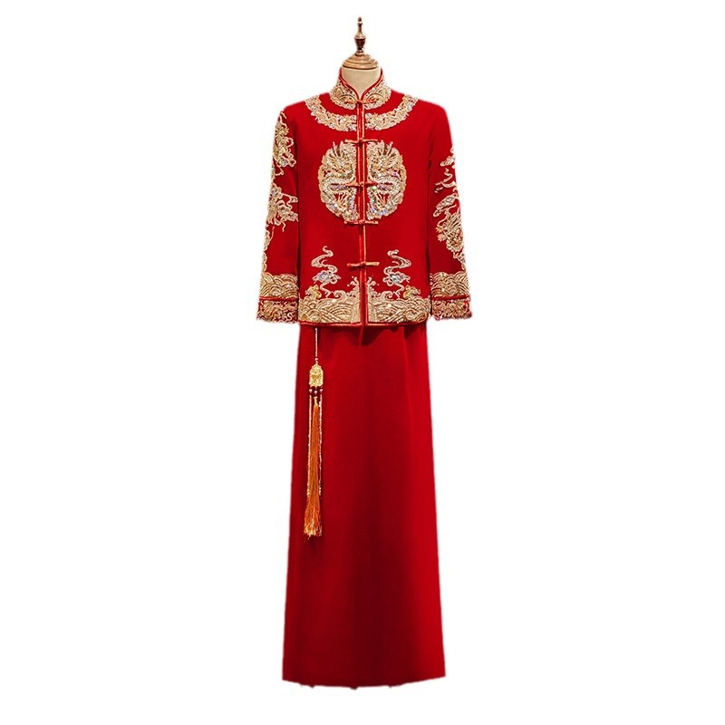 Men's Xiuhe Dress 2024 New Chinese Groom Dress Velvet Wedding Dress Dragon and Phoenix Jacket Men's Dress Show Kimono plus size