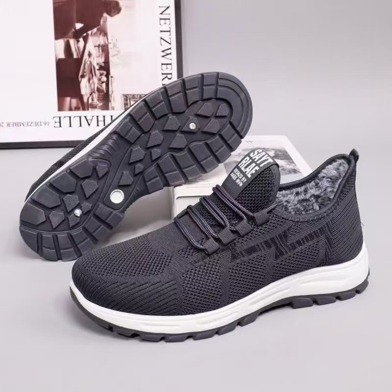 Middle-Aged and Elderly Walking Shoes, Autumn and Winter Styles, Velvet and Thickened Men's and Women's Fly-Knit Shoes, Travel Sales, Magnetic Therapy Walking Shoes Wholesale