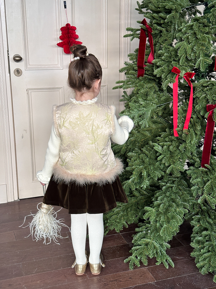 [Clearance Item] Girls' Fleece-Lined Chinese Style Satin Jacquard Thickened Vest Winter New Chinese Style Qipao Vest for New Year