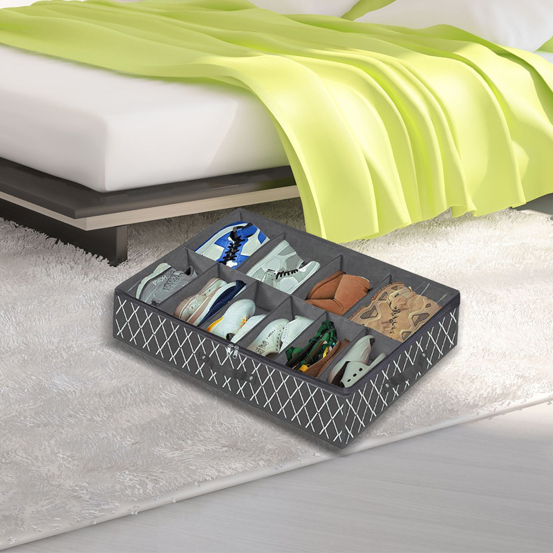 Amazon Bed Bottom Shoes Storage Box Transparent Packing Storage Box Foldable Non-woven Fabric Plaid Storage Shoe Box