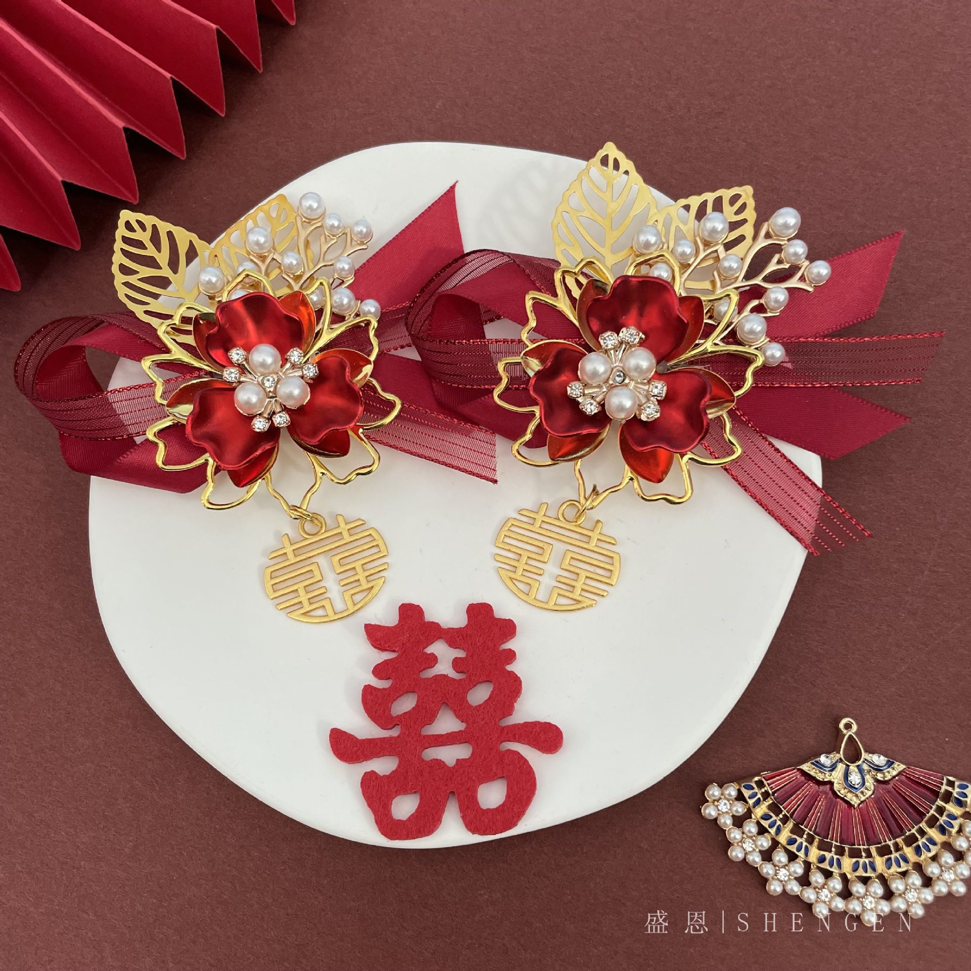 New Chinese style corsage wedding bride and groom family wedding full set corsage wholesale wedding supplies opening ceremony