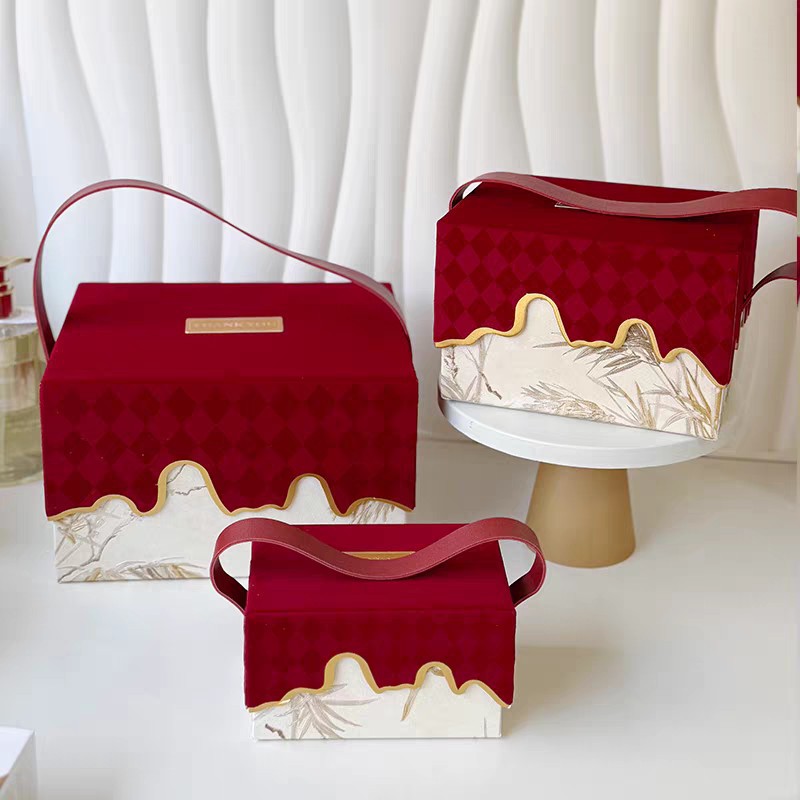 Red Diamond-Patterned Wedding Gift Box from Shanhe Zhuyun, Popular on Xiaohongshu and Douyin, Empty Wedding Candy Box