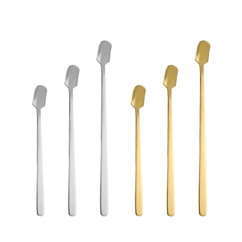 Stainless Steel Net Red Long Handle Spoon Square Head Spoon Mixing Spoon Seasoning Spoon Coffee Milk Tea Stick Dessert Spoon Gift Spoon