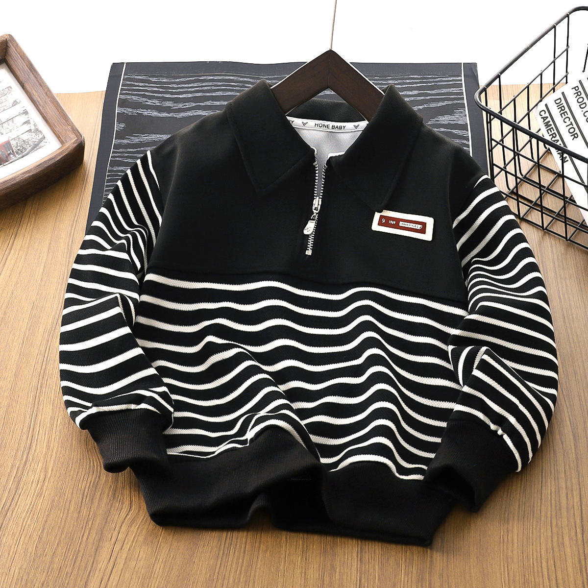 Children's Sweatshirt 2025 Spring and Autumn New Arrival Boys' Half Zip Sweatshirt Korean Style Striped Lapel Round Neck Sweatshirt