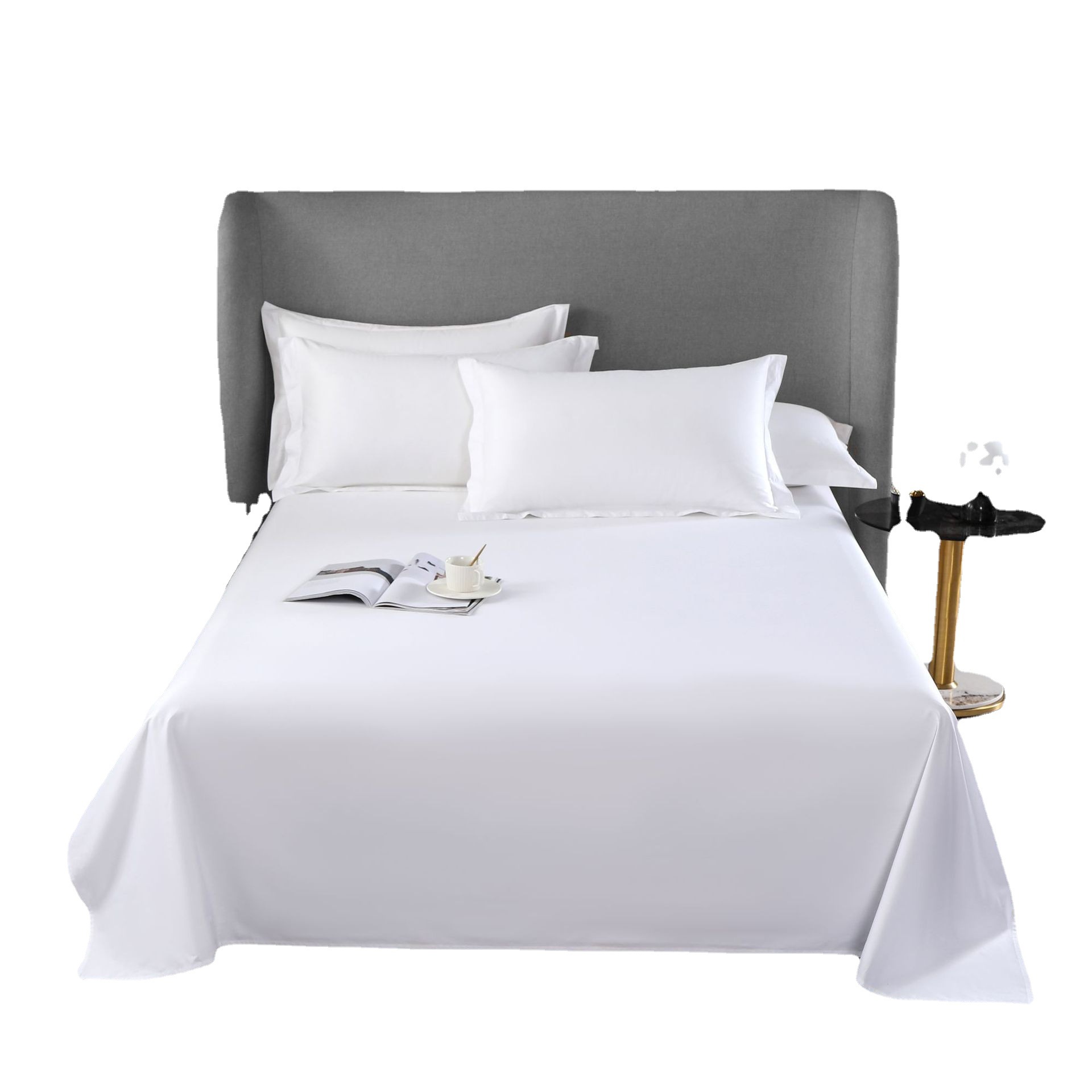 Pure Cotton Pure White Homestay Bed Sheet Pure Cotton Satin Five Star Hotel Bed Sheet Hotel Bedding Bed Linen