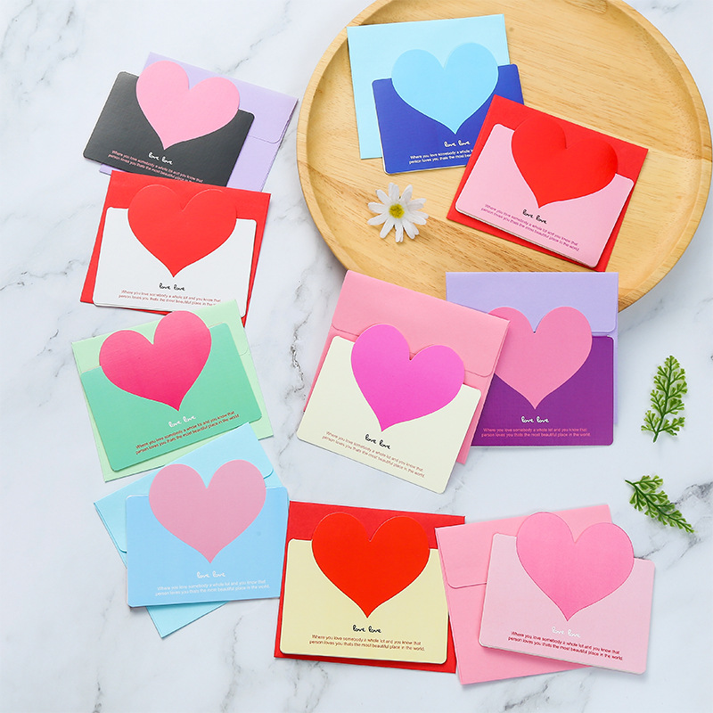 Wholesale In-Stock Heart-Shaped Greeting Cards Blank DIY Valentine's Day Christmas Creative Gratitude Blessing Birthday Small Cards